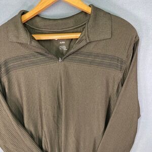 Haggar Mens‎ XL Olive Green Long Sleeve Ribbed 1/4 Zip Polo Shirt